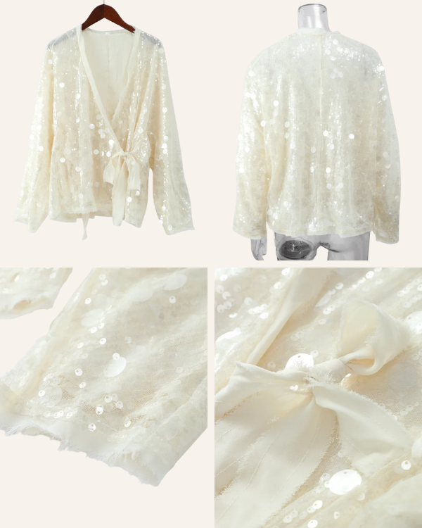 Creme-weisse Cardigan Kimono Pailletten Festival Look 
