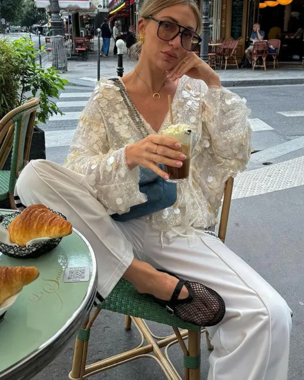 Hochwertige Pailletten Cardigan Kimono kurz - Perfekter Festival Look 