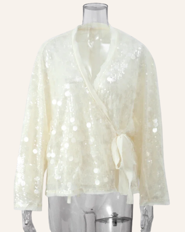 Stillvoller Festival Chic Cardigan Bluse mit grossen Pailletten 