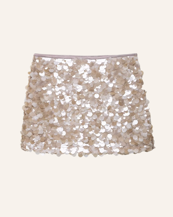 Pailletten Mini Rock aus hell beigen grossen 3D Pailletten - Glitzer Look 