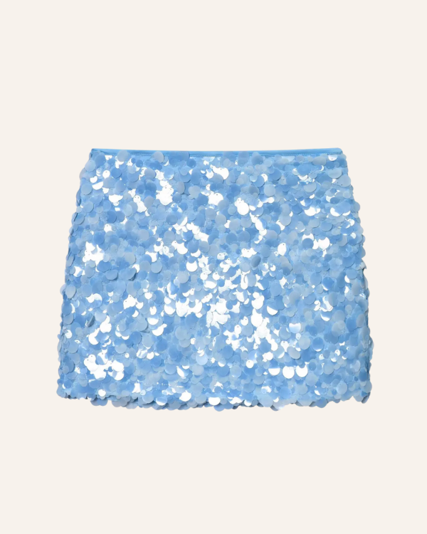 hellblauer Pailletten Minirock - Damen Rock aus grossen Glitzer Pailletten