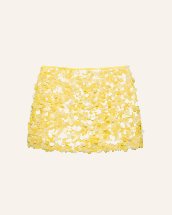 Gelber Pailletten Mini Rock | Festival und Fashion Look 
