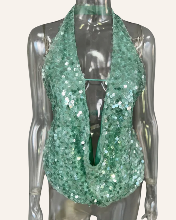 Grünes Halterneck Top mit Pailletten