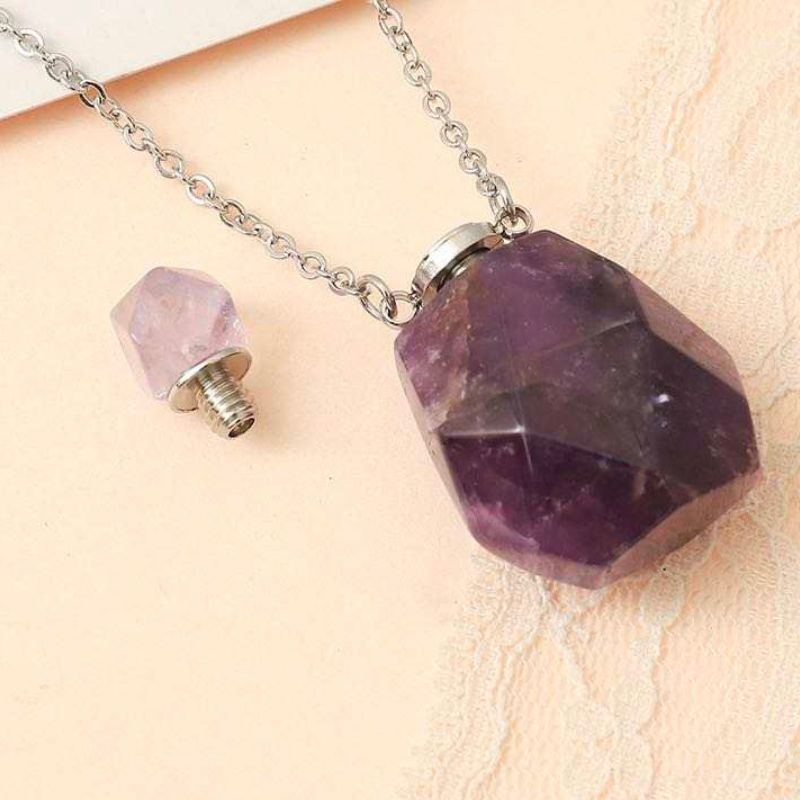 Violetter Amethyst Edelstein Parfüm Flaschen Anhänger Halskette