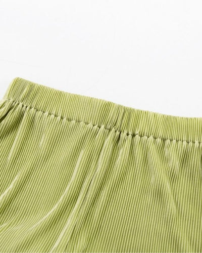 Lange Plissee Hose in grün mit elastischem Bund