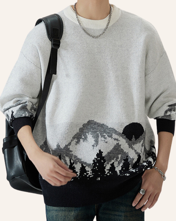 Weicher Winter Pullover mit Berglandschaft und Rundhals - Unisex Pullover für Sie und Ihn