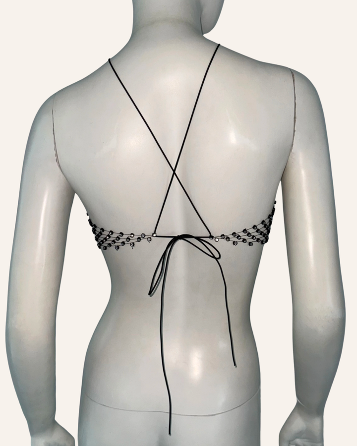 Schwarzes Halterneck Netz Top