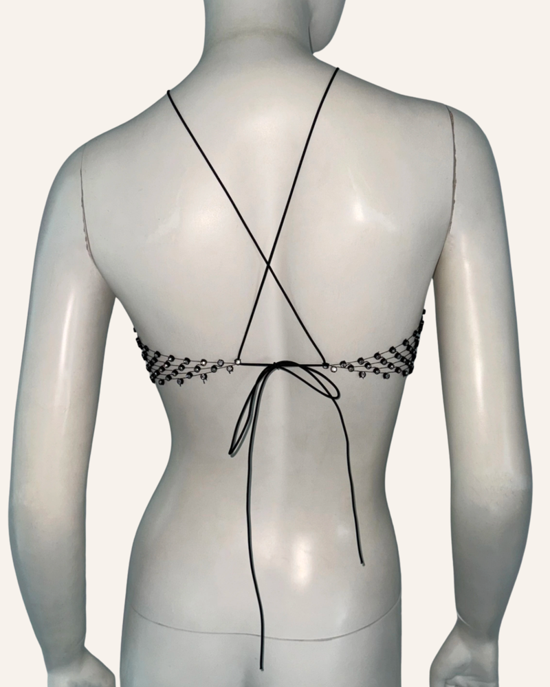 Schwarzes Halterneck Netz Top