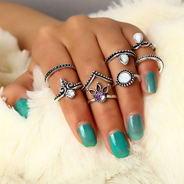 Modeschmuck Damen Ringe Knuckleringe Fingerringe in silber mit Mineralsteinen 