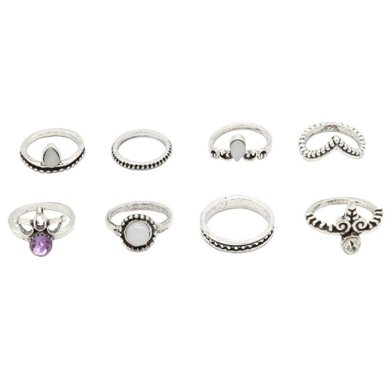 Boho Fingerring Set aus 8 diversen Ringen 
