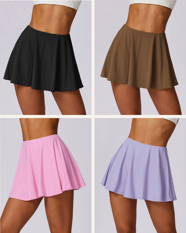 Tennisrock mit Shorts für Damen in fliessendem Design in vielen Farben- Kurzer Rock mit Shorts darunter 
