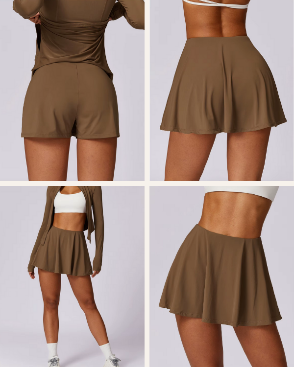 Brauner Activewear Rock mit elastischem Bund - Gym Rock mit Shorts 