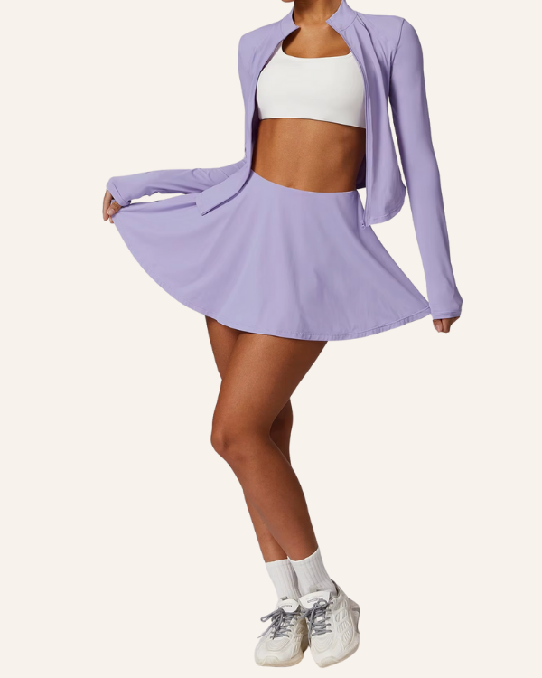 Sportlicher Minirock in Flieder Violett mit integriertem Short-Layer 
