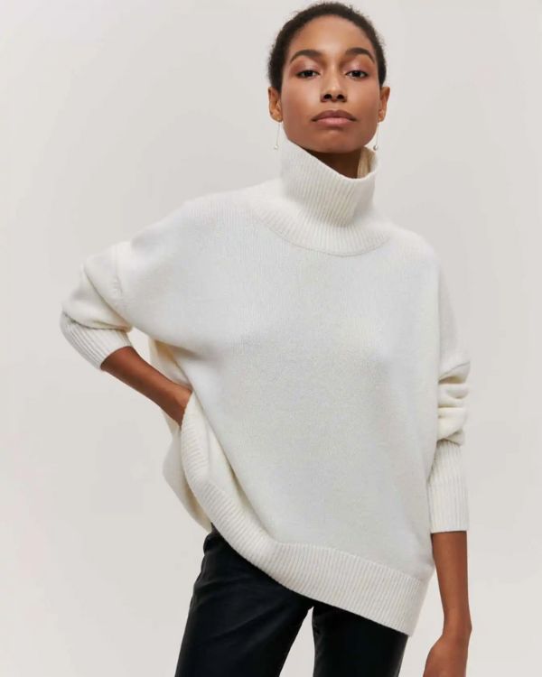Weisser hochwertiger Rollkragen Pullover für Damen 