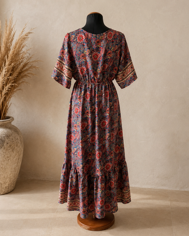 Marrakesh Boho Kleid Damen mit Blumen Paisley Muster