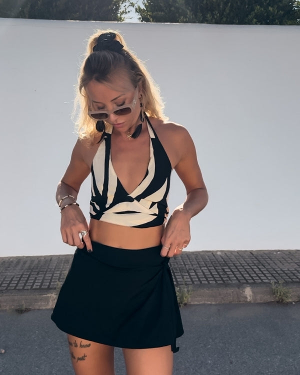 Boho Chic Zebra Print Crop Top mit Ausschnitt und offenem Rücken 