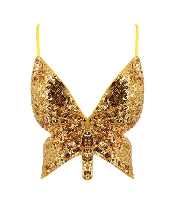 Goldenes Pailletten Schmetterling Top mit offenem Rücken - Festival Fashion Top 