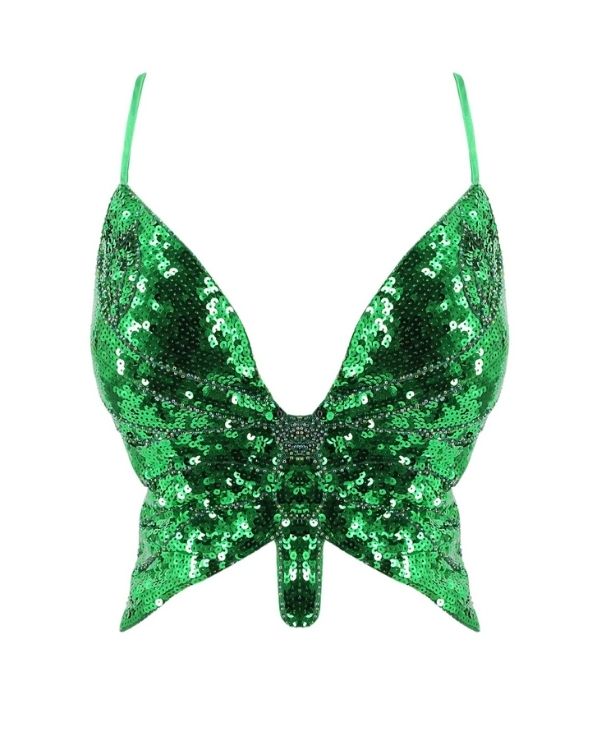 Grünes Pailletten Schmetterling Top mit Glitzer Shine Effekt 