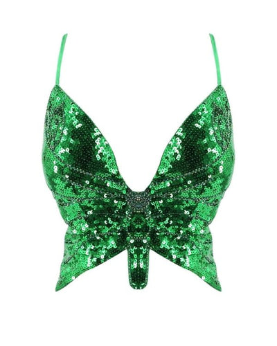 Grünes Pailletten Schmetterling Top mit Glitzer Shine Effekt 