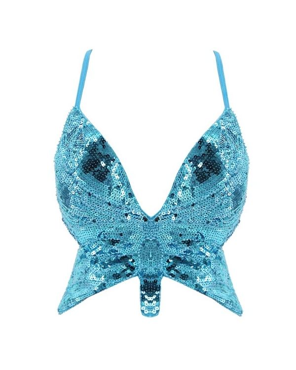 Blaues Schmetterling Crop Top zum binden auf der Rückseite 