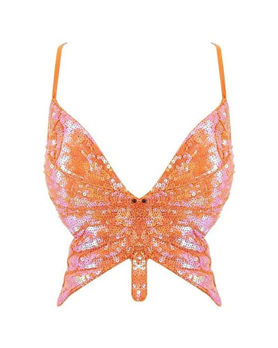 oranges Schmetterling Top aus Pailletten und mit Schnurr zum binden am Rücken 