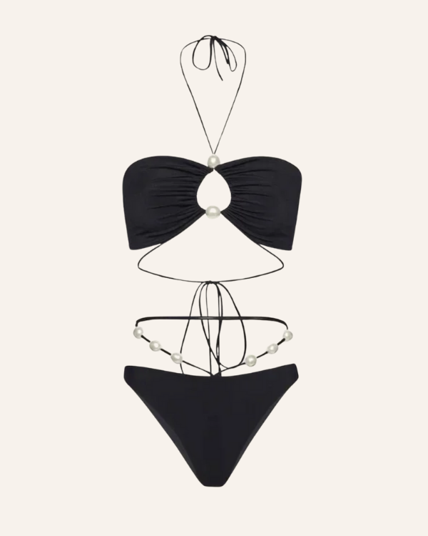 Costa Perla schwarzer Zweiteiler Bikini zum Schnürren und mit Perlen 
