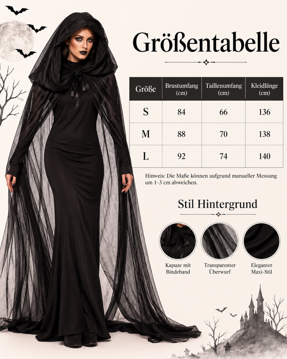 Schwarzes Umhang Kleid Shadow Queen