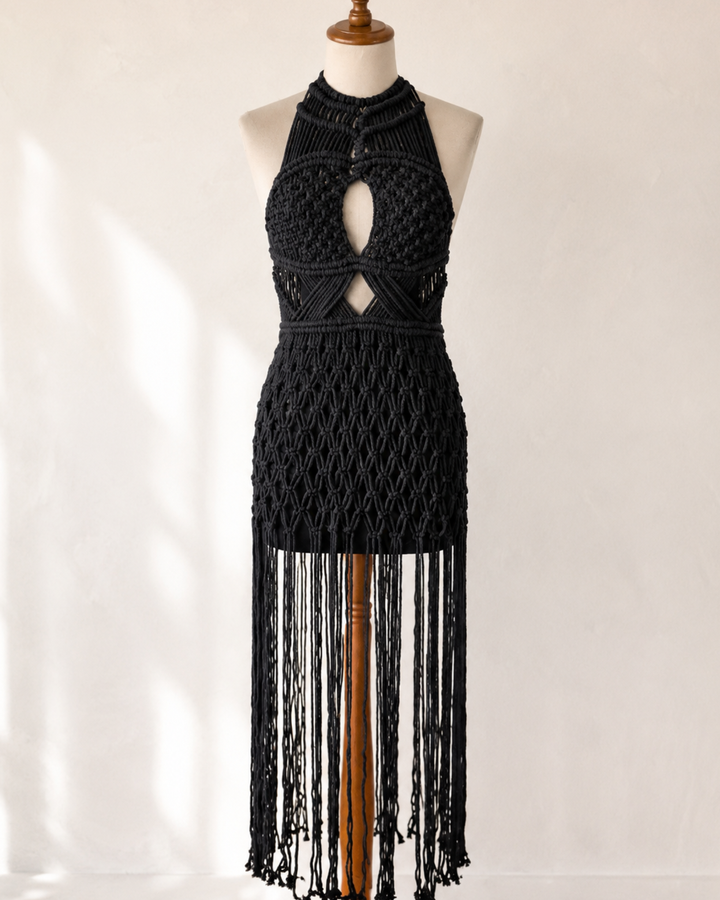 Exklusives Fransen Makramee Kleid handgemacht aus Bali 