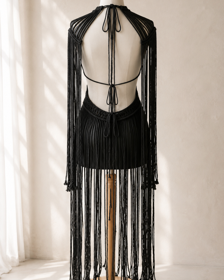 Makramee Festival Outfit Damen |  Boho Kleid mit Fransen