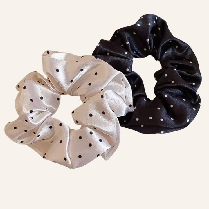 Gepunkteter Scrunchie schwarz und weiss | Klassische Polka Dots Haargummis 