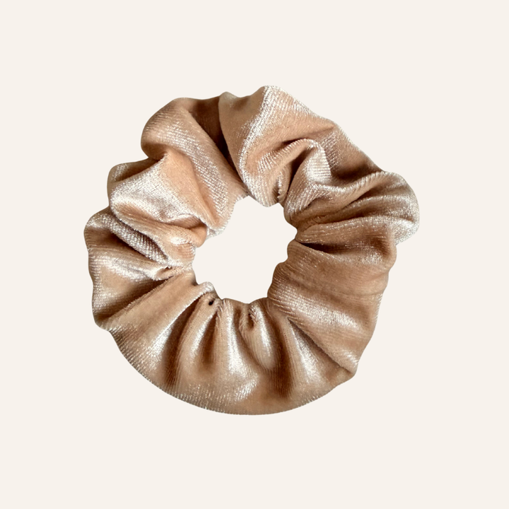 beiges Samt Scrunchie Haargummi mit Reissverschluss und mini Poket 
