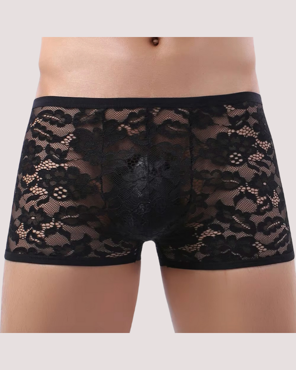 schwarze Blumen Spitzen Herren Boxershorts - Männer Dessous Unterwäsche