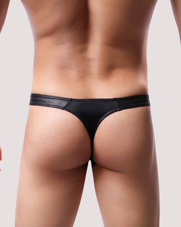 Herren Dessous Kunstleder schwarz String Tanga 