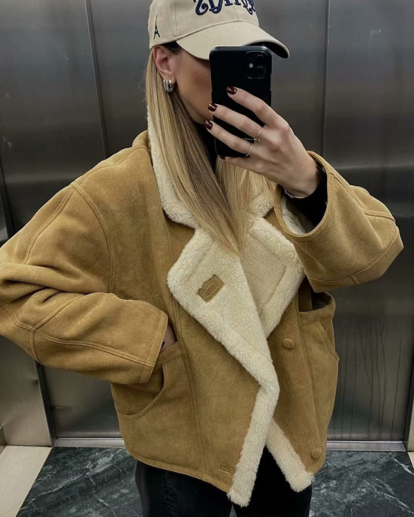 Oversize Teddyjacke Damen Mustard Camel | Shearling Damen Jacke 
