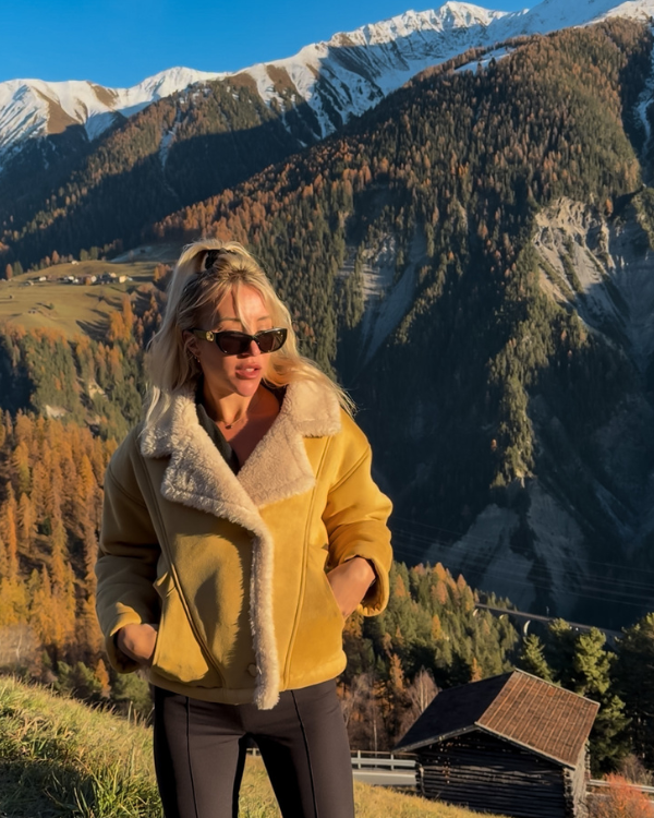 Oversize Teddyjacke Damen Mustard Camel | Shearling Damen Jacke 