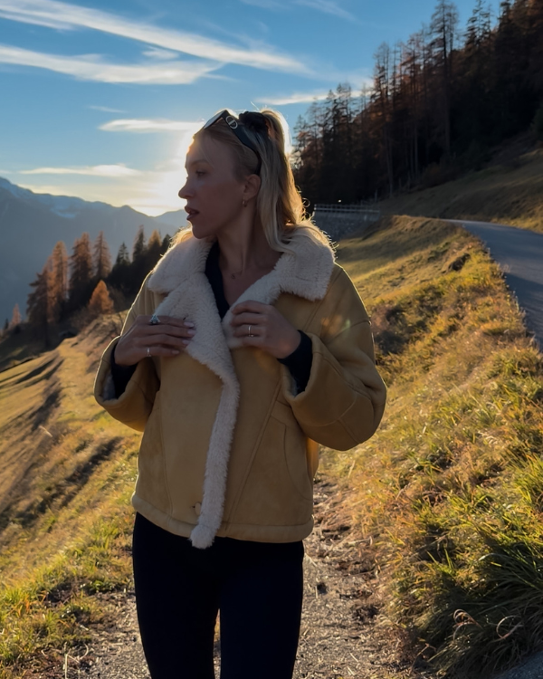 Damen Winter Herbst Jacke Shearling mit Kragen und Teddyfleece 