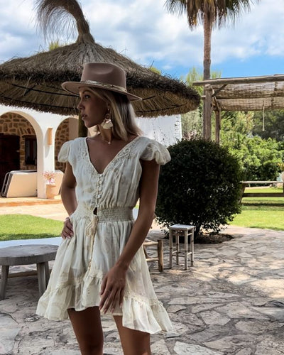 Hochwertiges Boho Chic Sommerkleid Midi-Kleid Damen mit Ruffle Effekt und Perlen Stickereien
