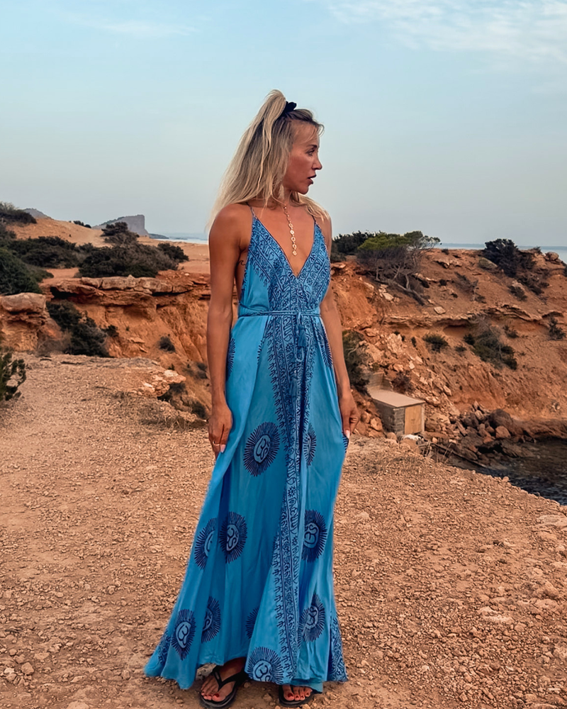 Langes Boho Kleid Blau | Om Boho Chic Kleid 