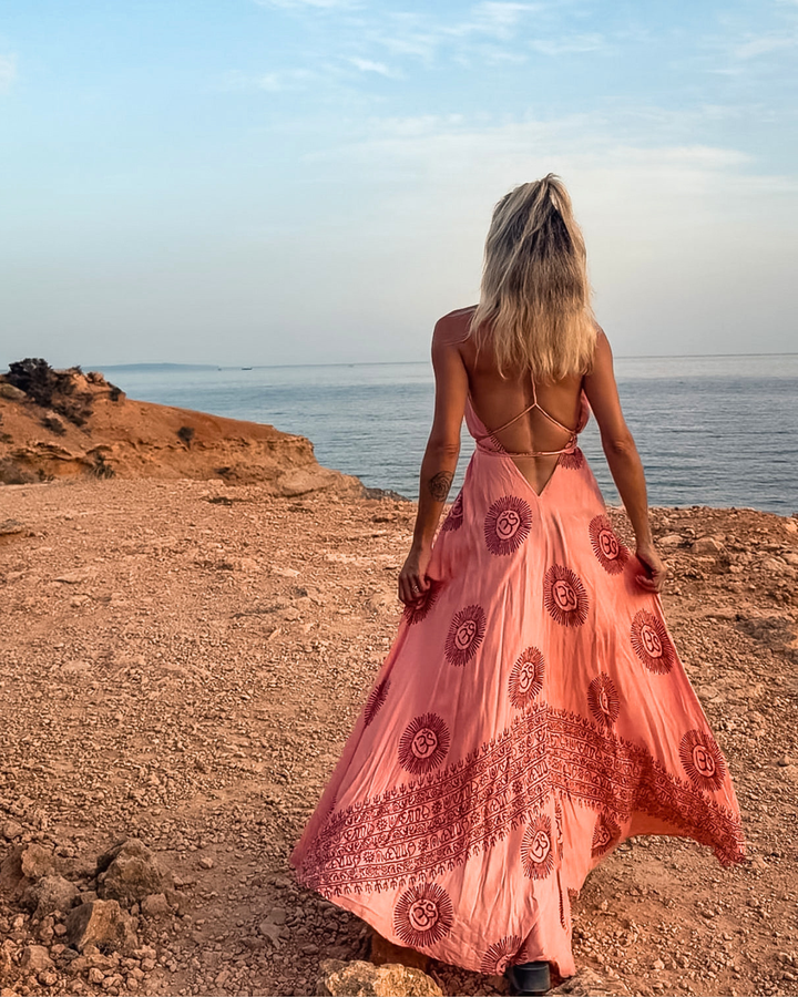 Boho Sommerkleid Koralle | Langes Kleid aus angenehmen Rayon Stoff 