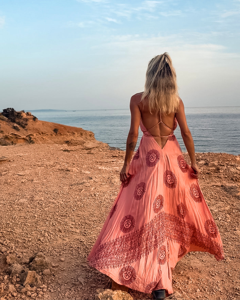 Boho Sommerkleid Koralle | Langes Kleid aus angenehmen Rayon Stoff 
