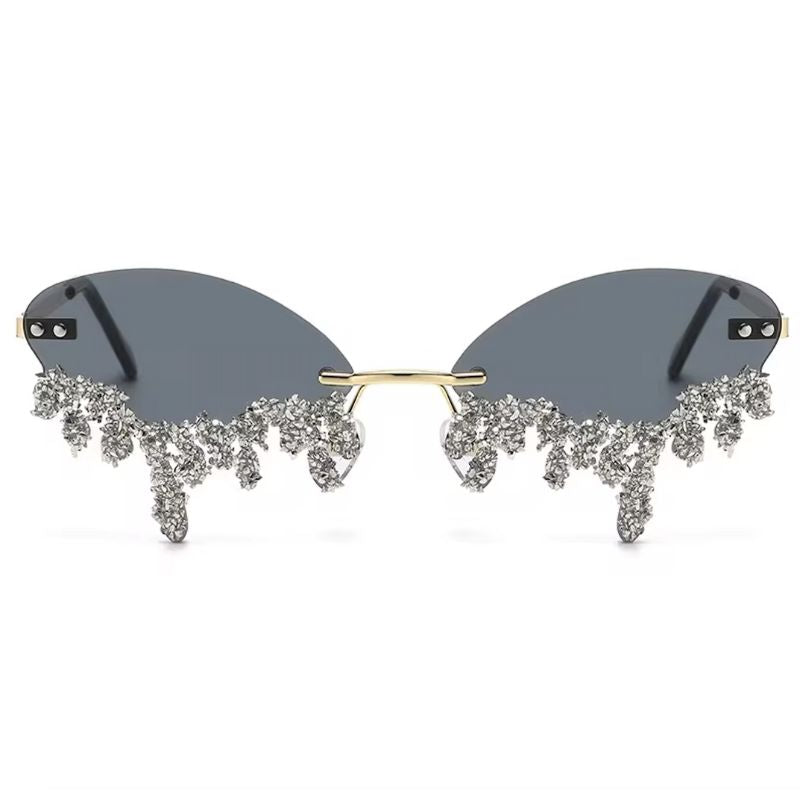 Sonnenbrille mit schwarzen Gläsern und Glitzer Drip Effekt - Stillvolle Party Festival Sonnenbrille 