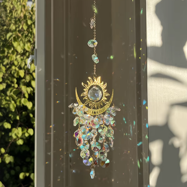 Energetische Fenster Deko Lichtreflexe mit Mond und Sonnen Symbol 