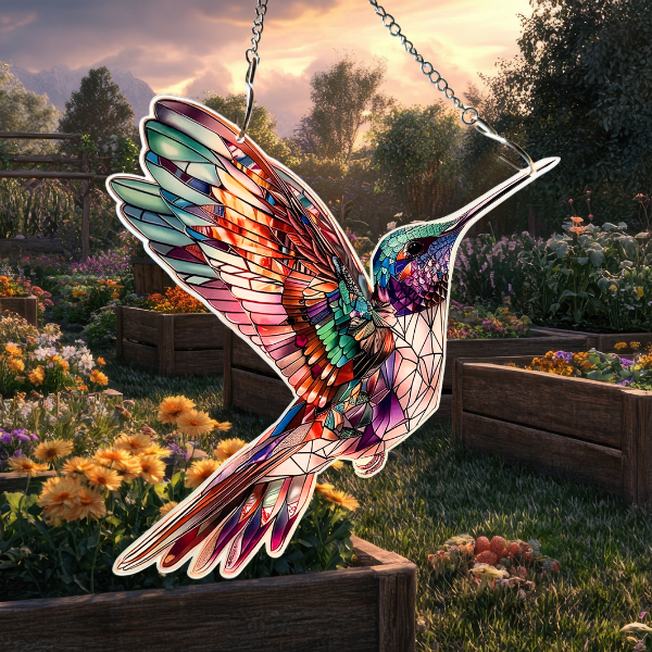 Farbiger Kolibri Sonnenfänger mit Mosaik Muster | Fensterdekoration 