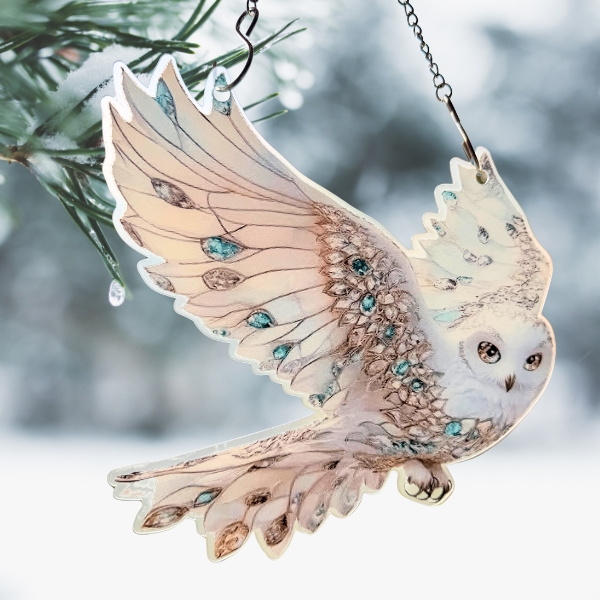 Schneeeule Acryl Suncatcher Fensterdeko