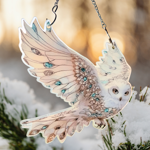 Winterliche Deko Eule Fenster | Sonnenfänger für Fenster | Fensterdeko 