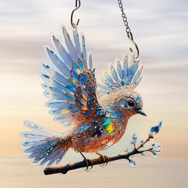 Blauer Mosaik Style Vogel Sonnenfänger als Fensterdeko - Spiritueller Vogel auf dem Ast 