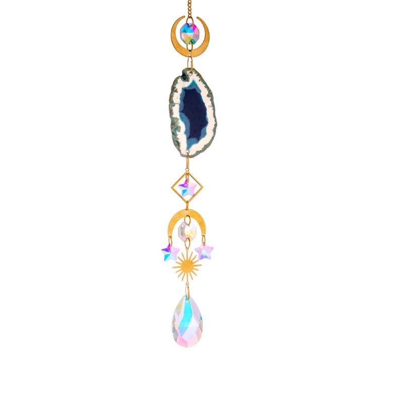 Suncatcher Sonnenfänger mit blauem Stein und Mond Symbolen 