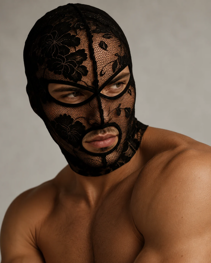 Herren Spitzen Maske für Sie und Ihn | Balaclava Erotische Fetisch Spitzen Maske