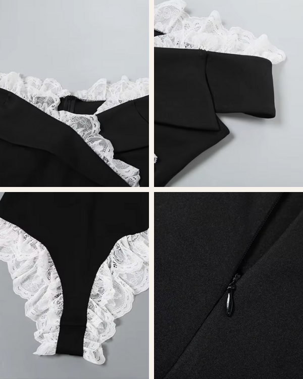 Off-Shoulder Fashion-Body in Schwarz mit Häkelspitze