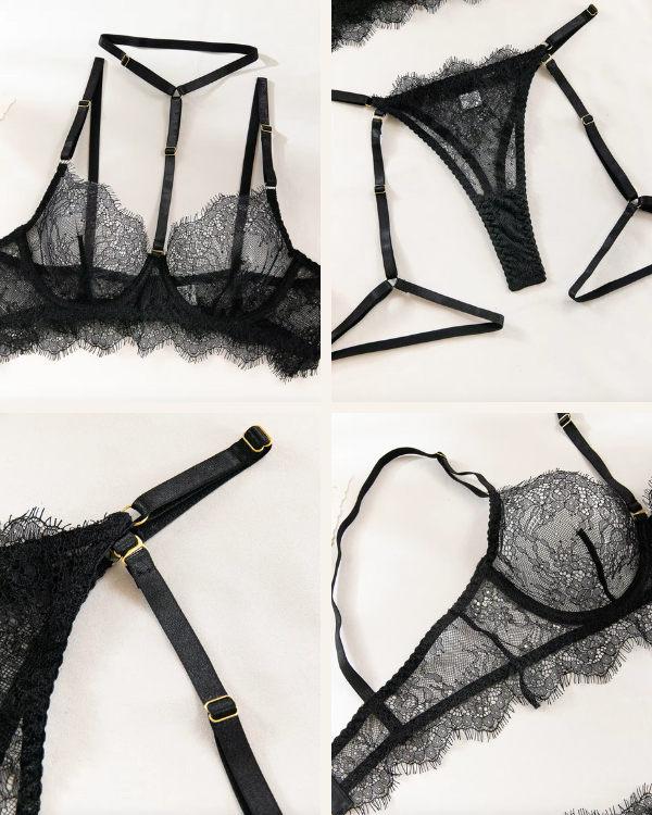 Sexy Spitzenunterwäsche mit verspielten Riemen
